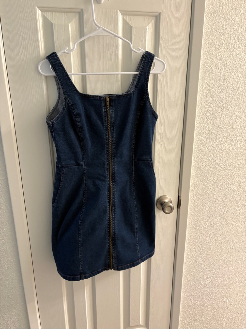 Dark Blue Denim Mini Dress with Front Zip
